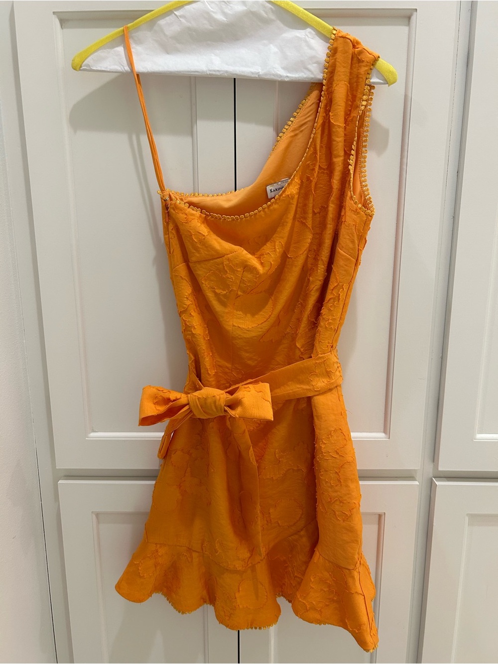 Karina Grimaldi Bright Orange One-Shoulder Dress with Waist Tie